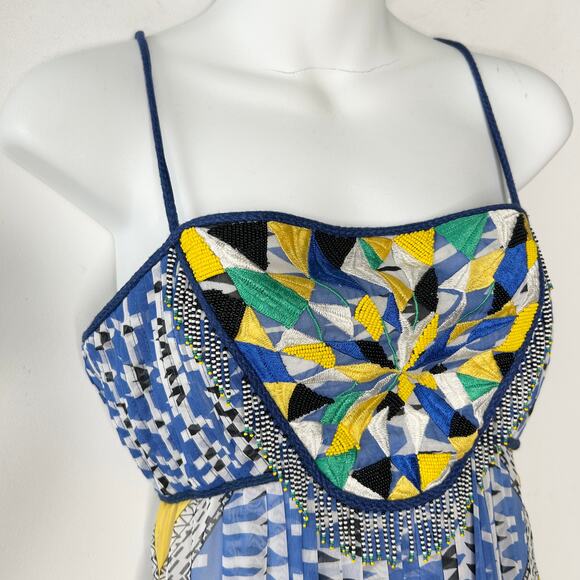 RANNA GILL ANTHROPOLOGIE Boho Maxi Dress Womens Small Petite Sunburst Beaded - Picture 12 of 12